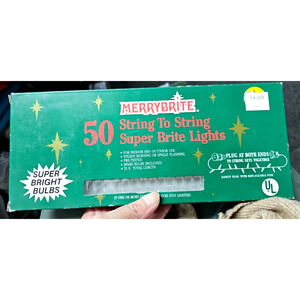 Vintage Christmas Merry Brite 50 Clear Lights Bulbs Indoor Green Wire 25 feet